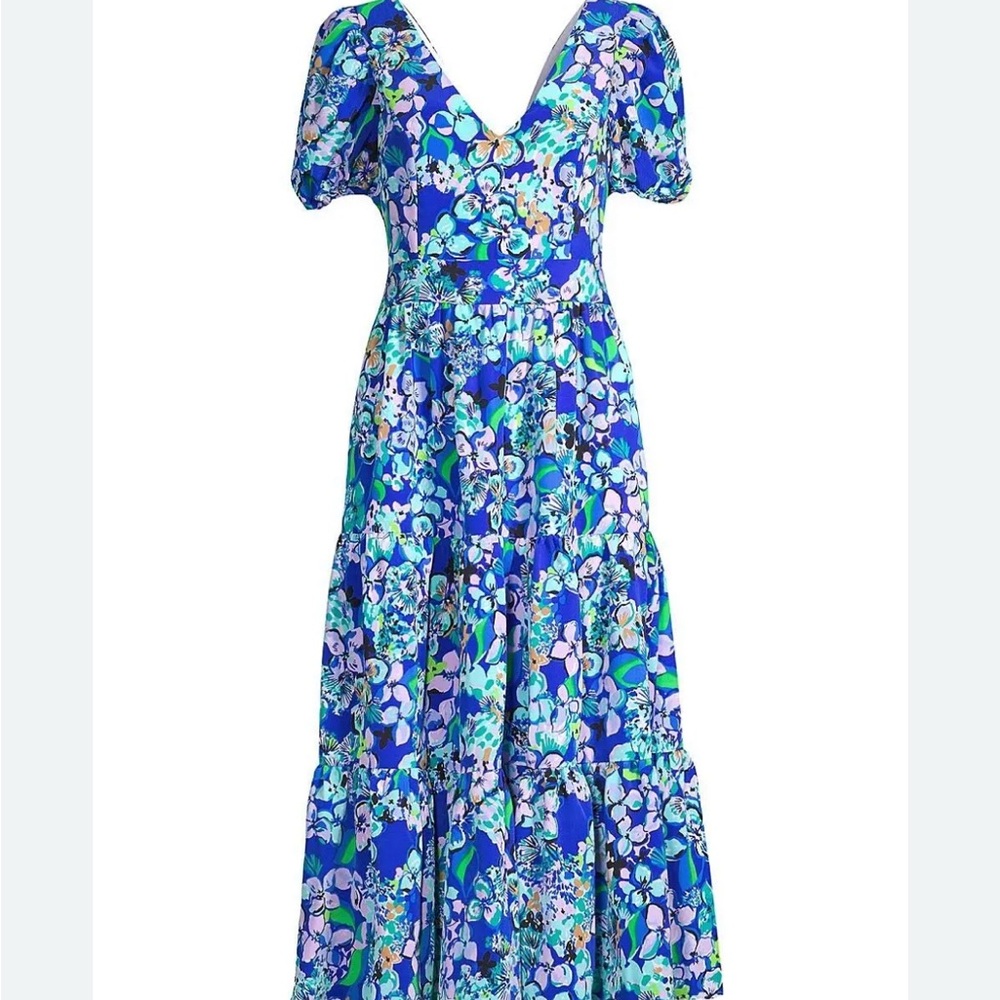 Lilly Pulitzer Grace Vibrant Blue Floral Maxi Dress Size 12